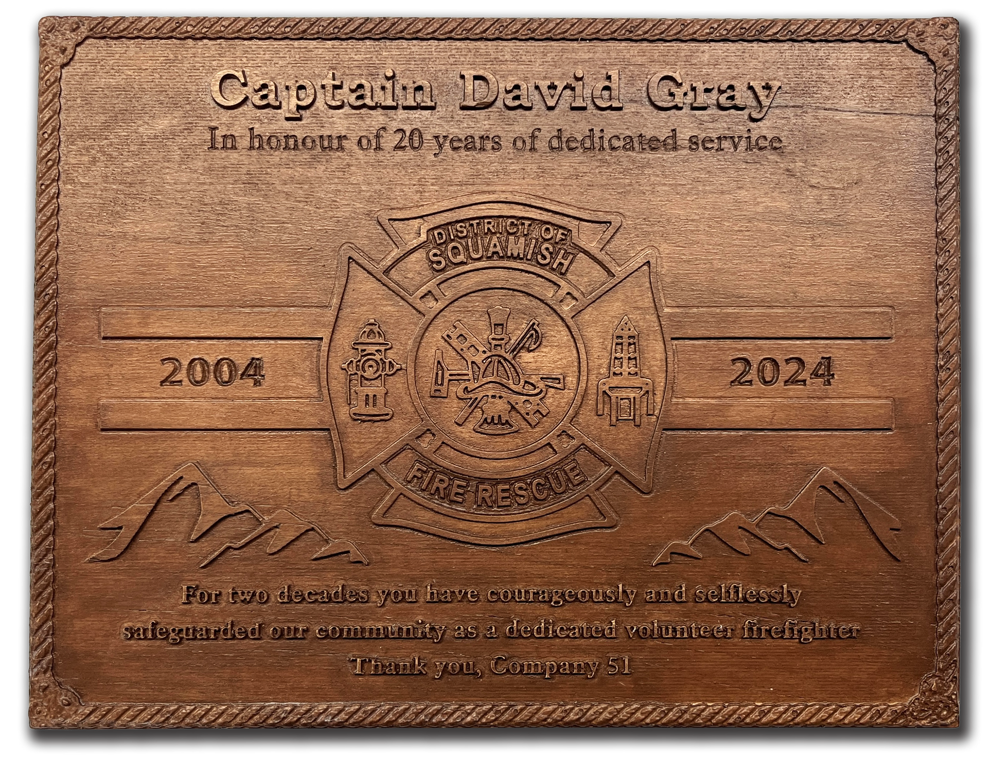 Wooden commemorative plaque honoring long service