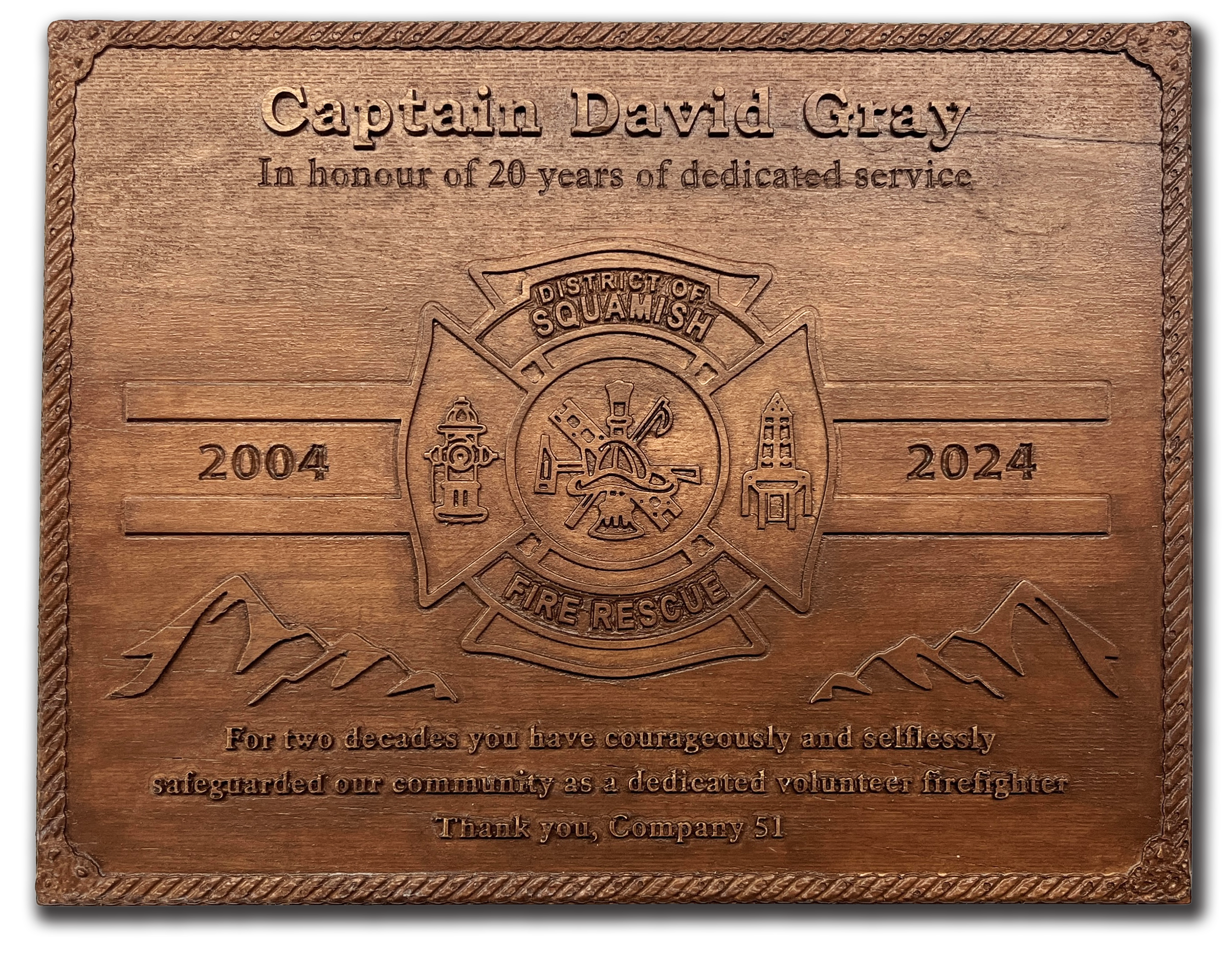 Wooden commemorative plaque honoring long service