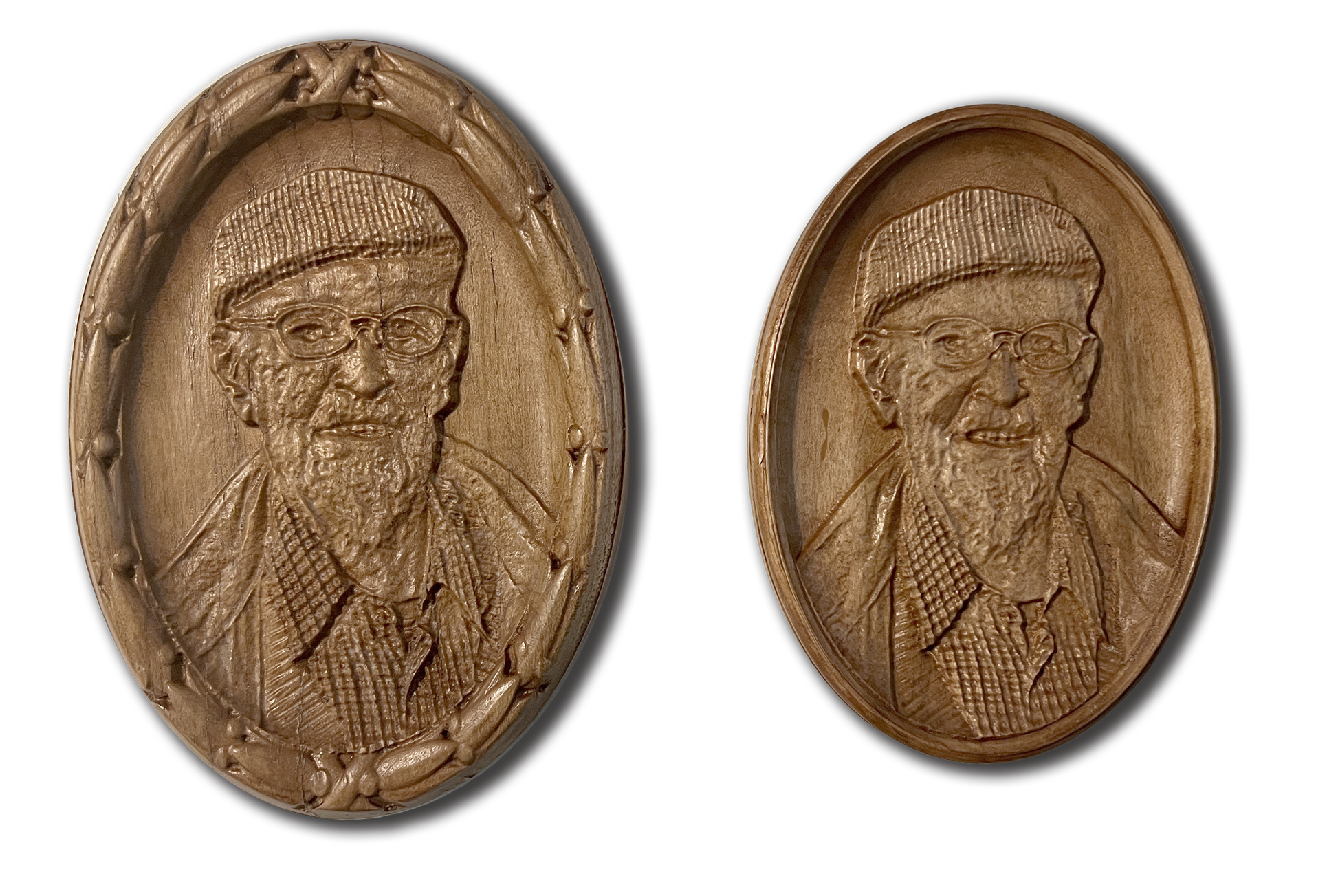 Carved wooden memorial plaque.