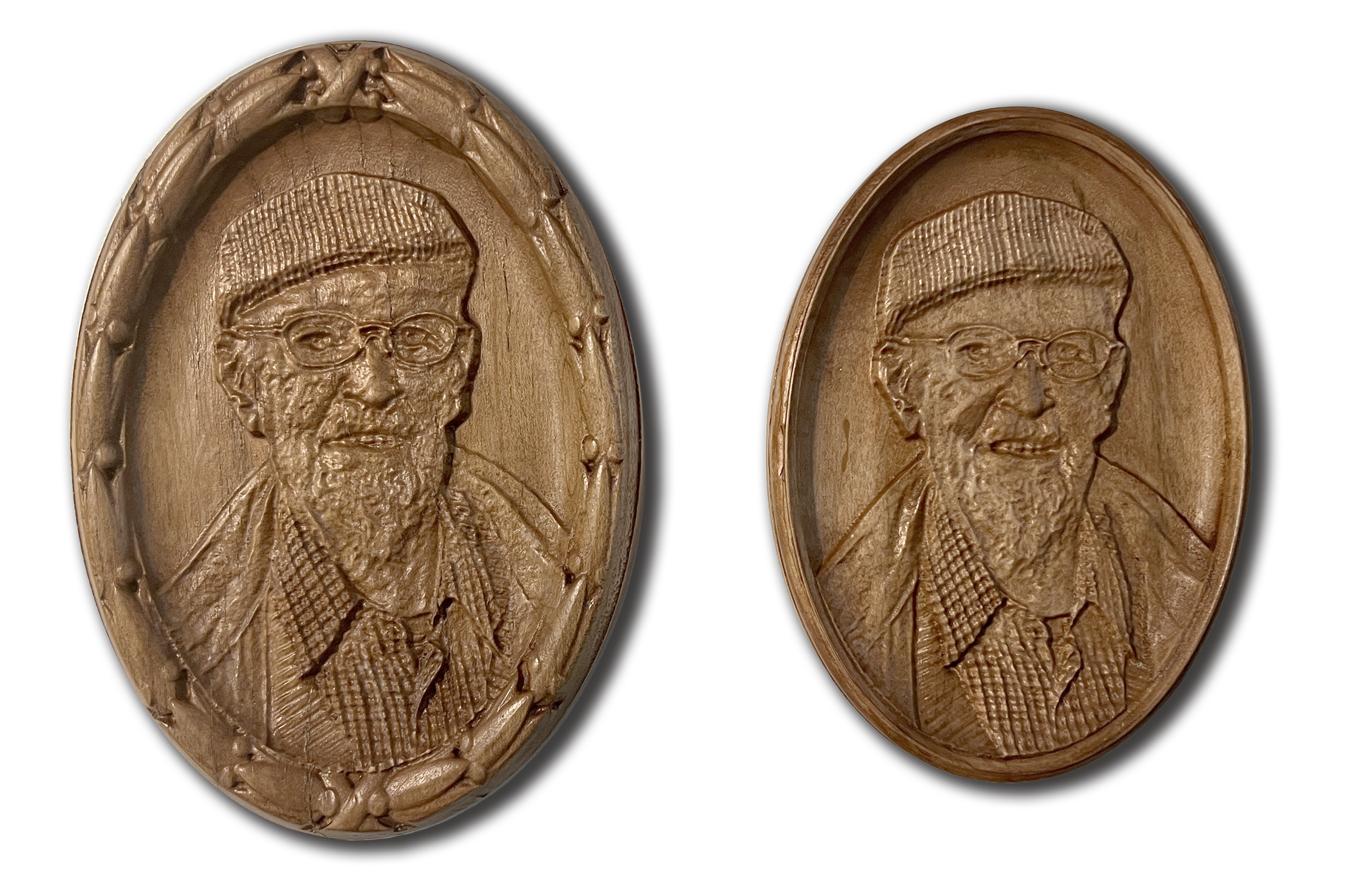 Carved wooden memorial plaque.